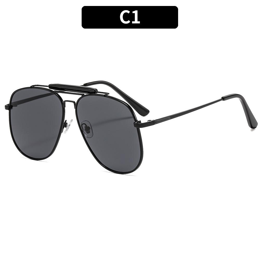 Women's sunglasses, men's and women's fashion large-frame double-beam metal sunglasses