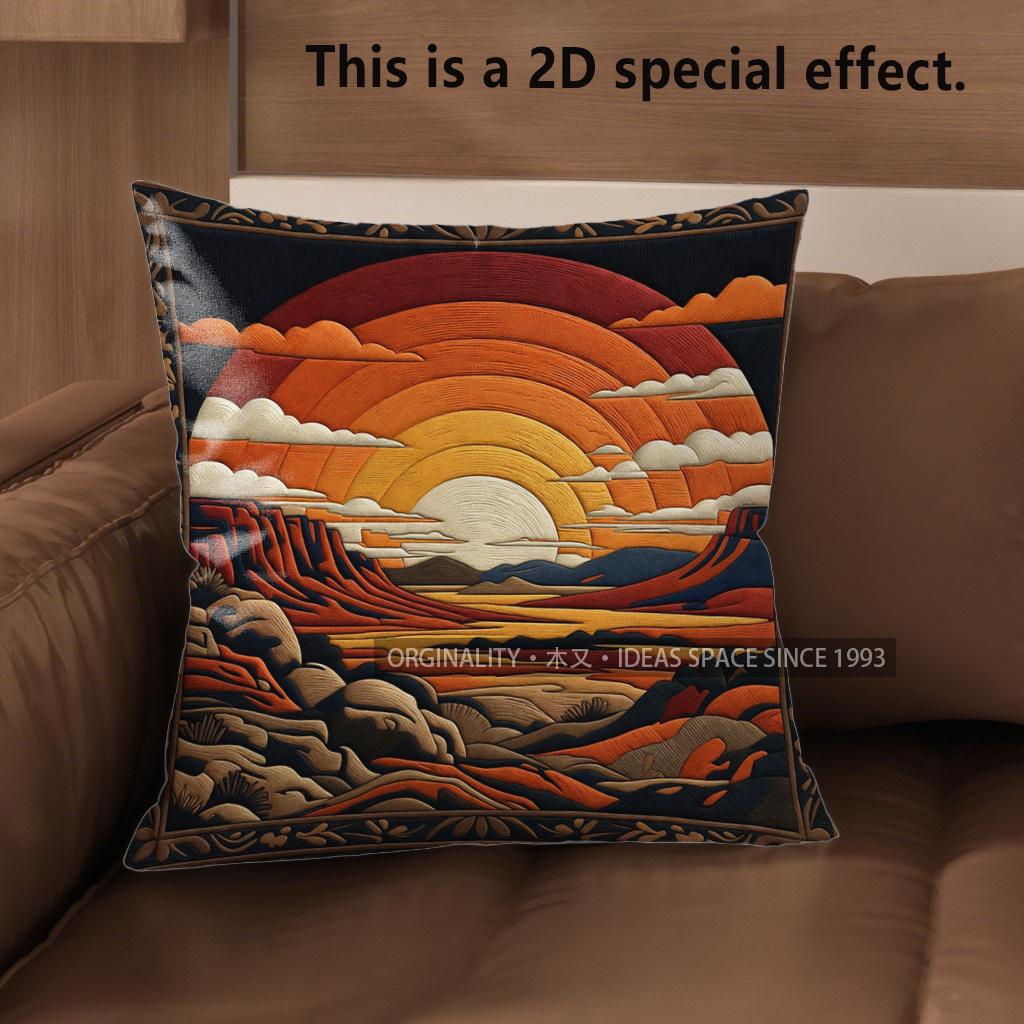 D Bohemian Desert Sunset Print Throw Pillow Covers Pattern Cushion Cover Suitable For Sofa Bedroom Car Pillow Cover