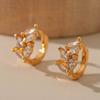 Geometric Leaf Design Zircon Inlaid Mini Hoop Earrings 18k Gold Plated