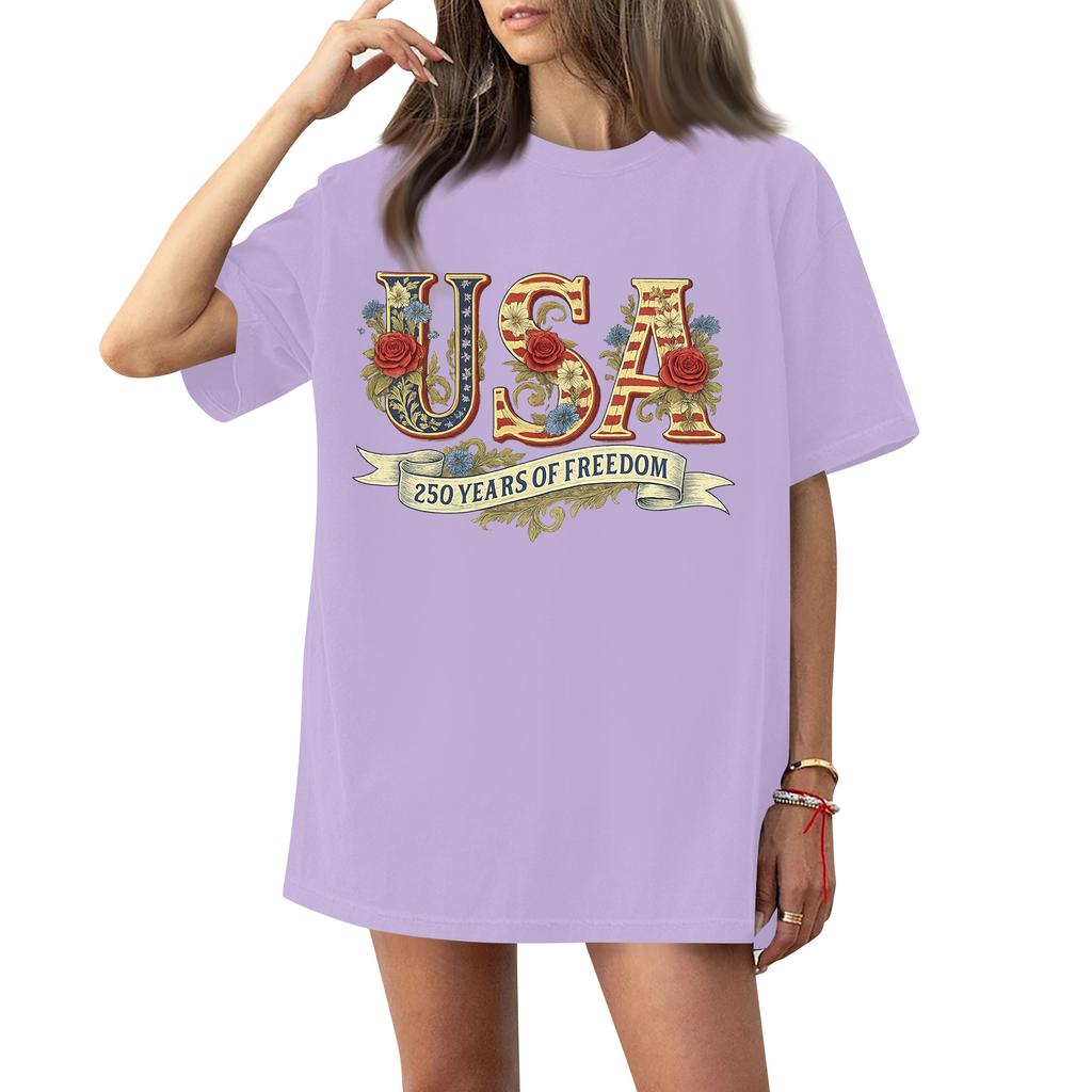 Damen Rundhals Bedrucktes Kurzarm T-Shirt Top