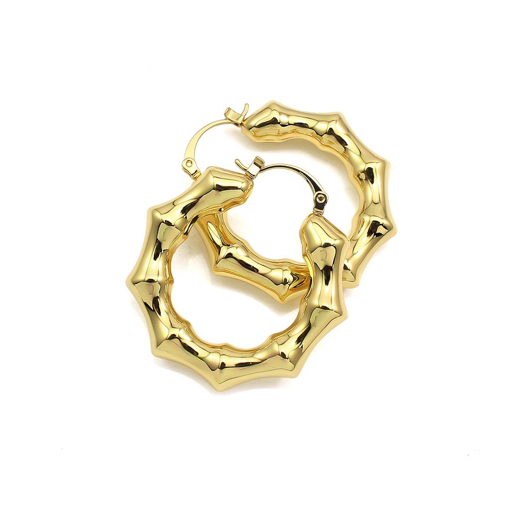 Christmas Gift Stainless Steel 18K Real PVD Gold Plating Bamboo CC Shape Hoop Earrings Waterproof Jewelry for Woman