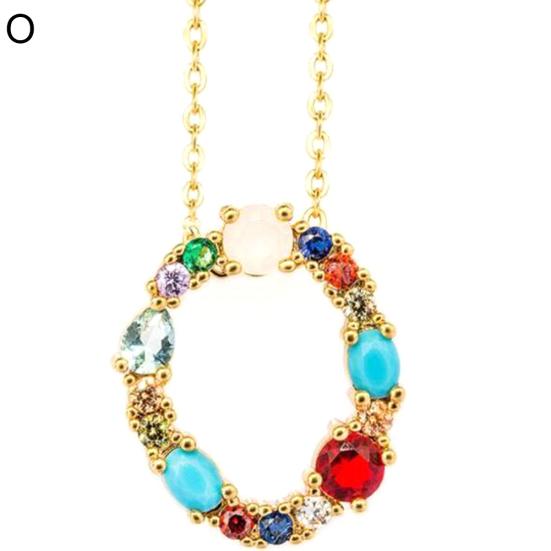 Women Cubic Zirconia Inlaid 26 English Letters Pendant Chain Necklace Jewelry