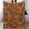 Retro S Brown Orange Mushrooms Flowers Throw Blanket Warm Comfortable Blanket for Office Napping