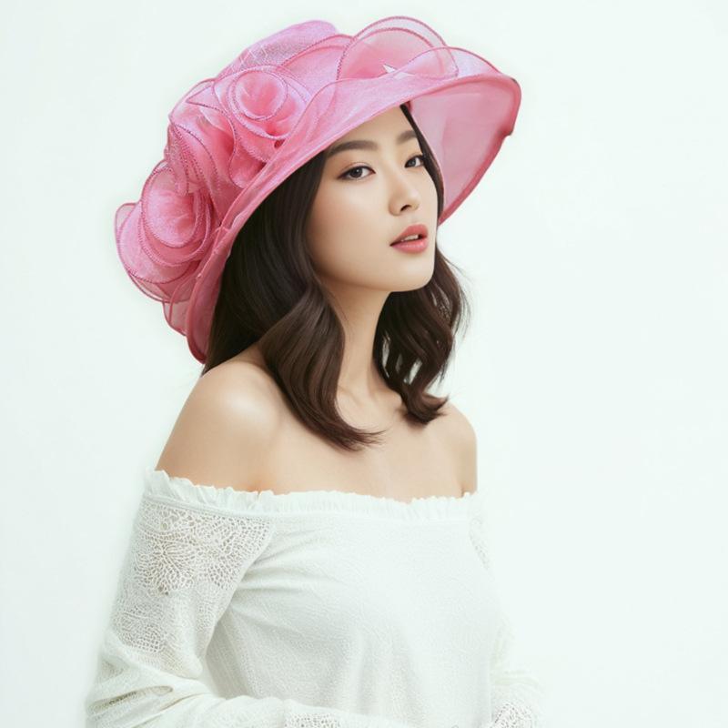 Hat Women's Summer Big Edge Mesh Hat Vintage Eugen Yarn Flower Sun Hat Outdoor Sun Hat Beach Sun Hat