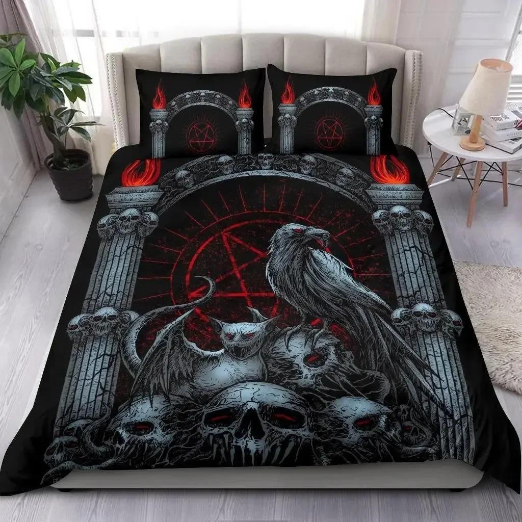 Skull Chevalier Duvet Cover Set King Size Horror Skeleton Bedding Set Day Of The Death Comforter Cover For Boys Men Gifts