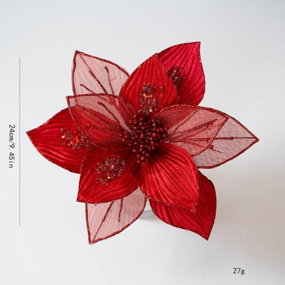 Fabric Plastic Christmas Artificial Flowers 25CM Glitter Fake Flower  Christmas Decor