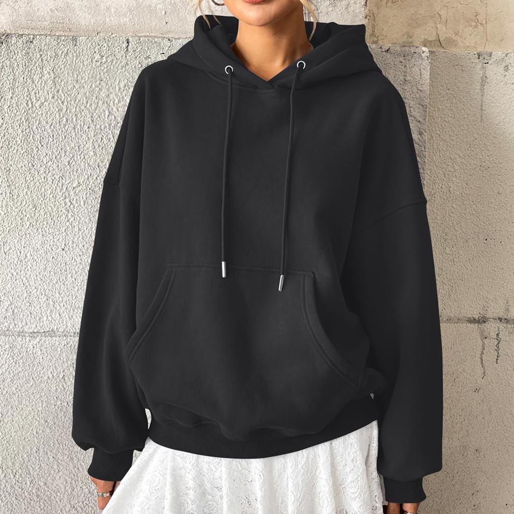 Damskie bluzy z kapturem, oversize, bluzy z długim rękawem, ze sznurkiem, casualowe, wkładane przez głowę, bluza z kapturem