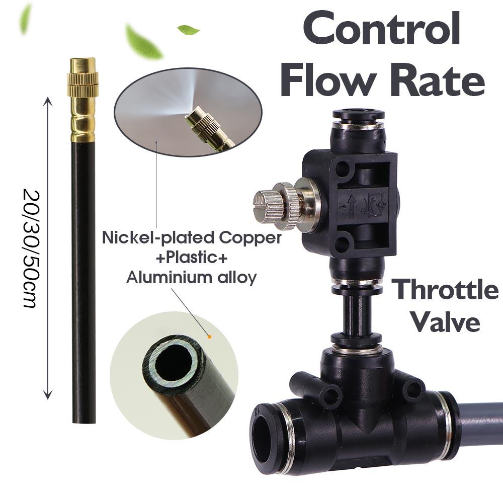 3/8" 360° Bend Misting Nozzles with Throttle Valve Control Flow Adjustable Atomizer Sprayer for 12mm PE Tubing Garden Irrigation