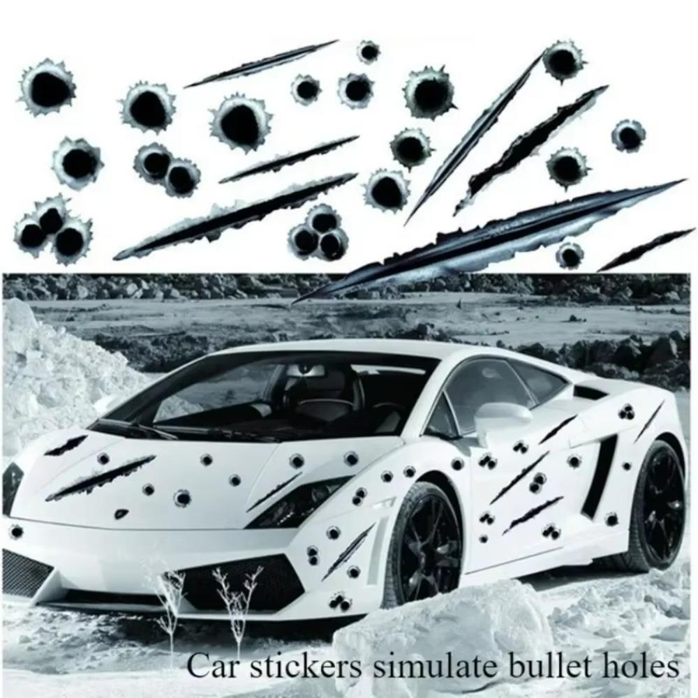 Creative 3D Bullet Hole Car Stickers Set Car Motorcycle Anti-Scratch Realistic Bullet Hole Side Stickers Waterproof Stickers