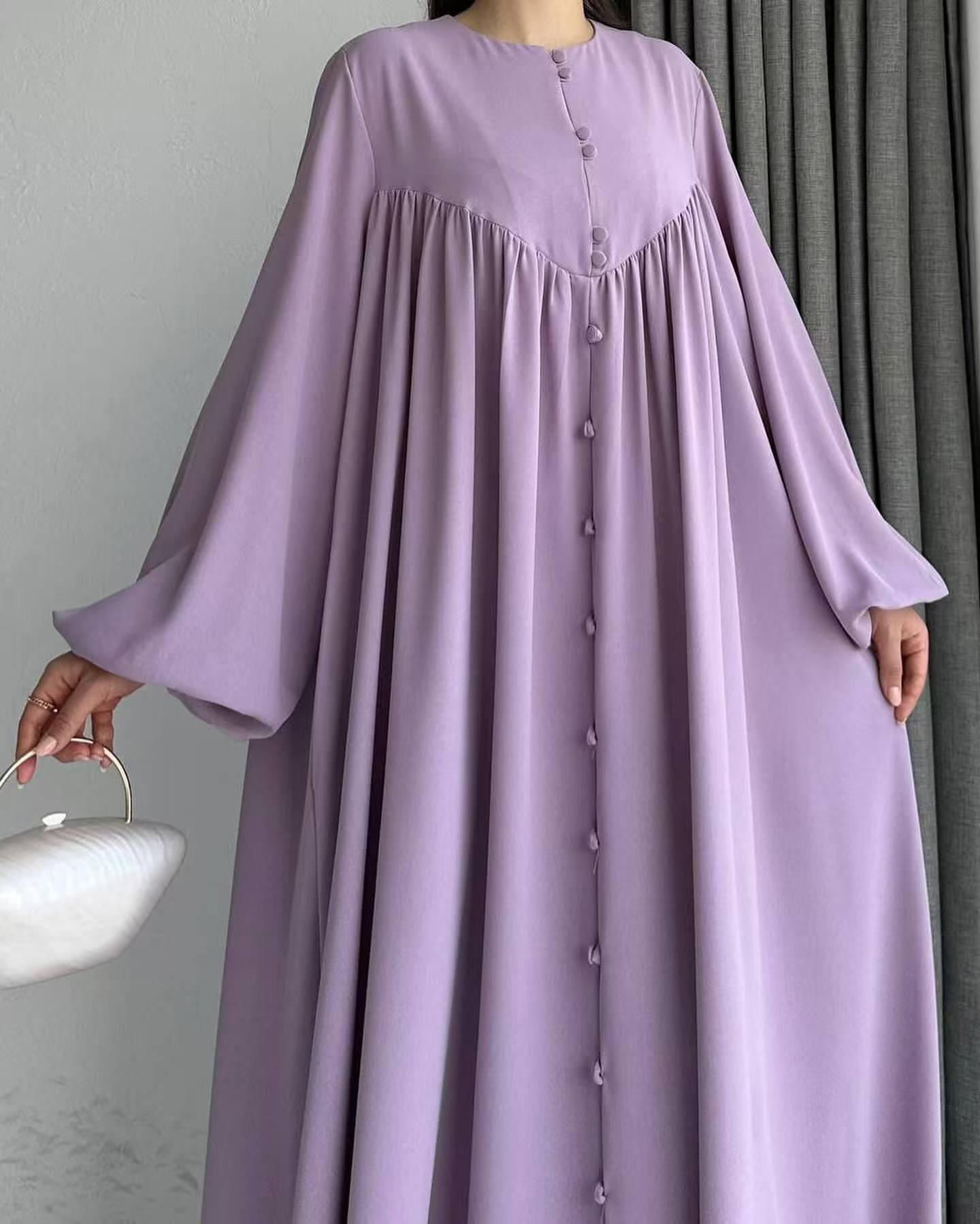 

2024 Elegant Middle Eastern Abaya with Large Hem Small фіолетовий