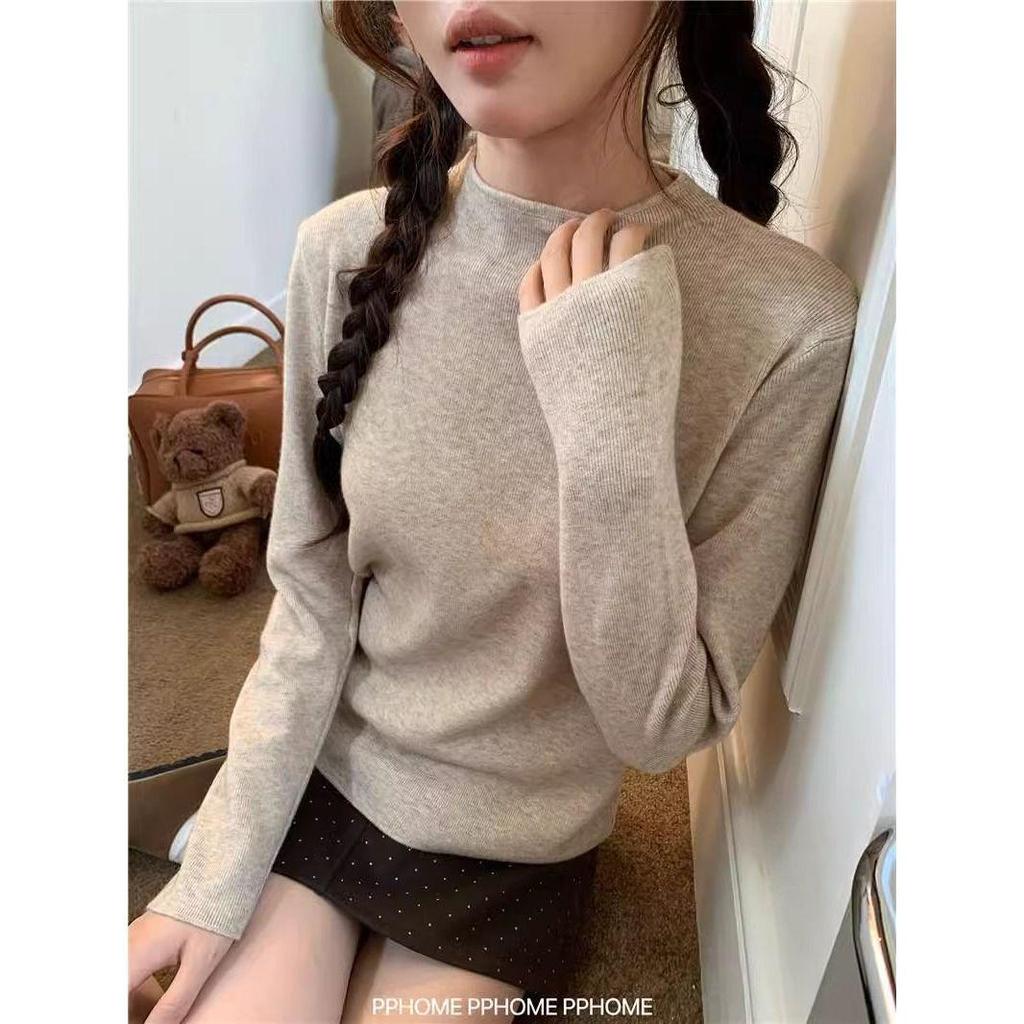 Women's Half-High Collar Knitted Sweater for Early Spring, Autumn, and Winter - 2024 Student Base Layer and Outerwear.
