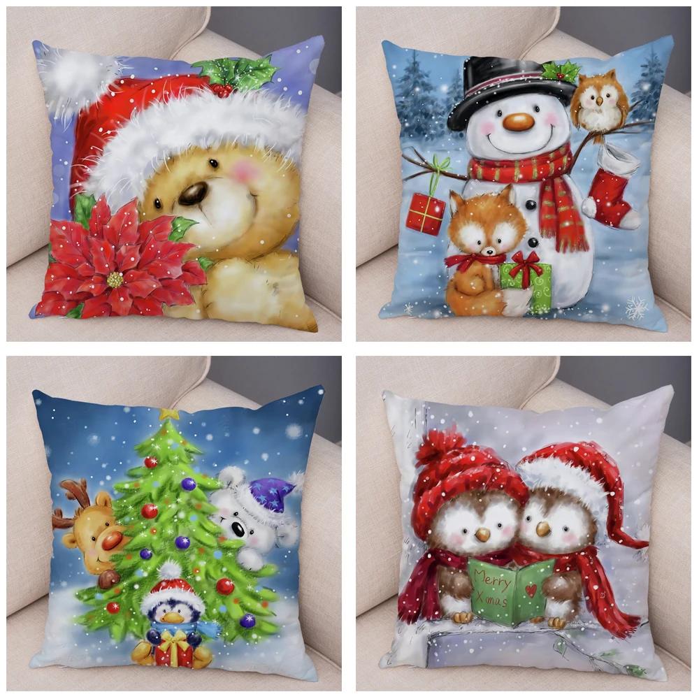 50 Style Merry Christmas Cushion Cover Decor Cute Cartoon Santa Claus Snowman Pillow Case Soft Plush Pillowcase for Sofa Home