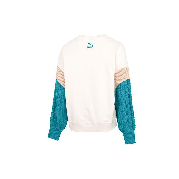 Puma Spliced Sports Casual Crew Neck Sweatshirt Women Tops White 537968-65