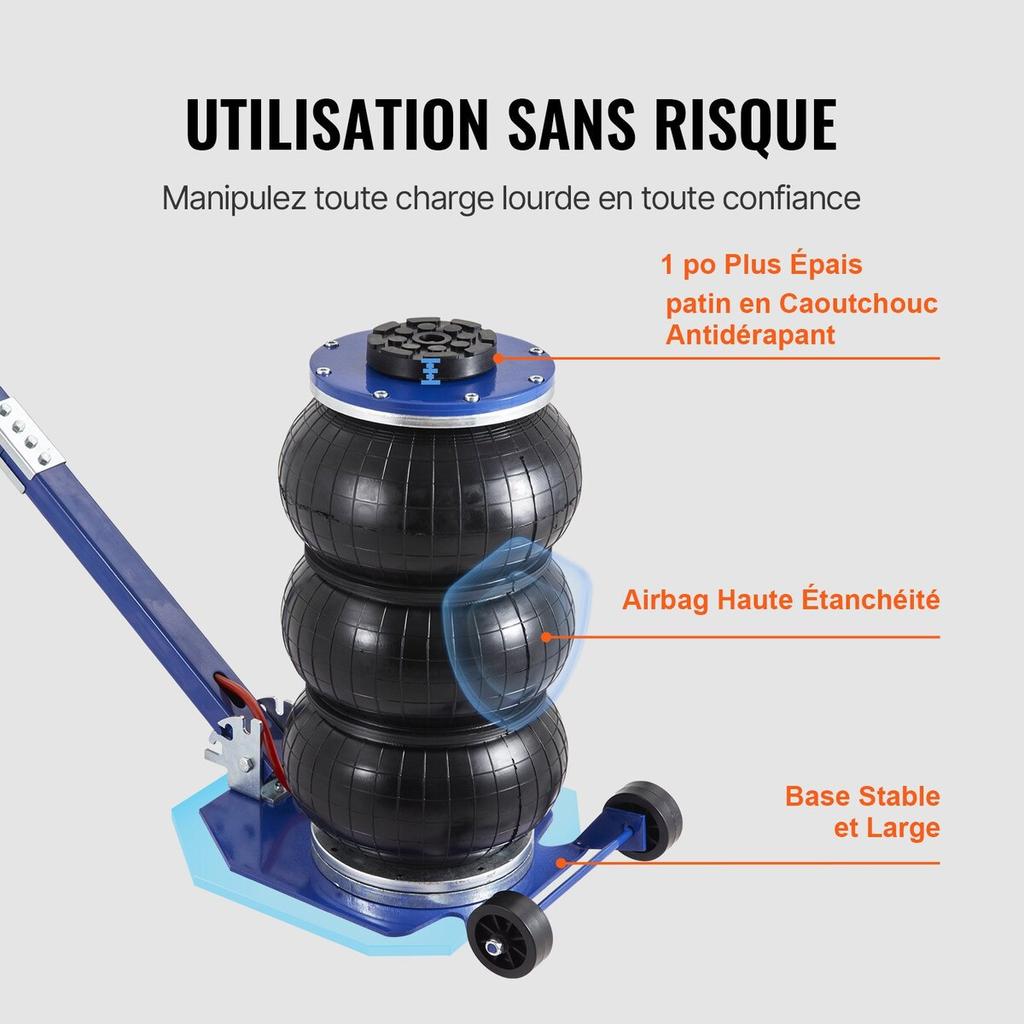Air Jack, 3 Ton/6600 lbs Triple Bag Air Jack, Airbag Jack with Six Steel Pipes, Lift up to 17.7", 3-5 s Fast Lifting Pneumatic Jack, with Adjustable