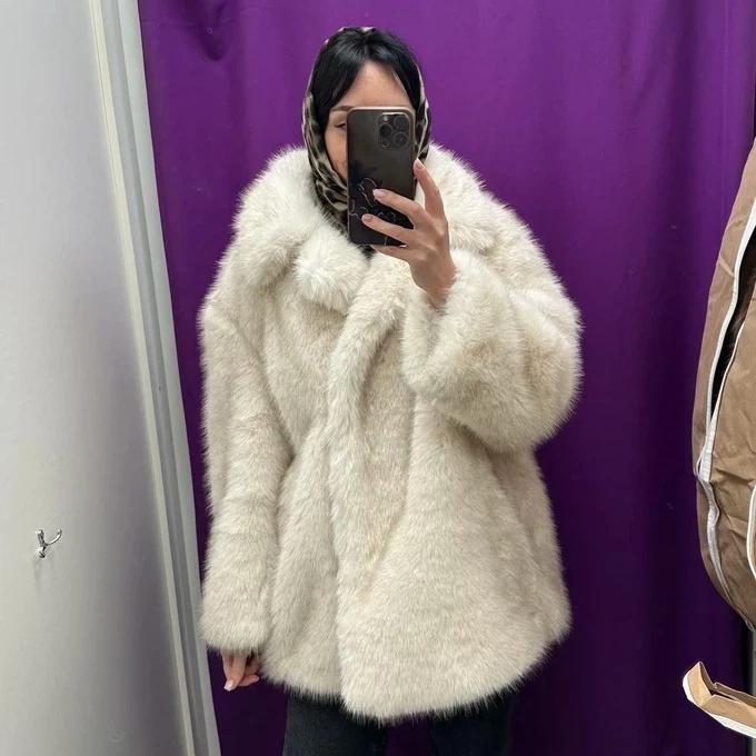 Fur Coat Women's Autumn And Winter Warm Suit Collar Imitation Fur Coat Medium Long Fox Fur Coat