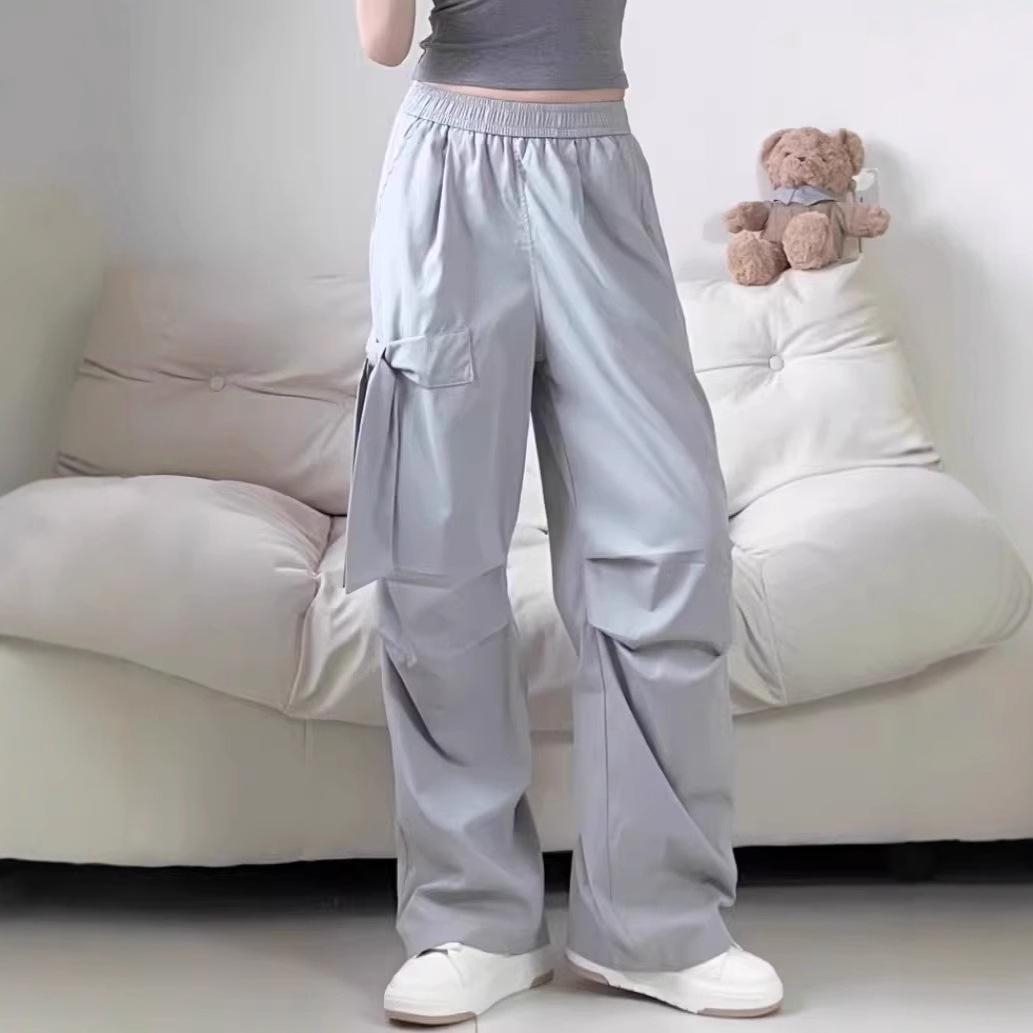 

Design Sense Bowknot Quick-Dry Gray Women s Cargo Pants - Summer 2025, High Waist, Loose Fit 2XL сірий
