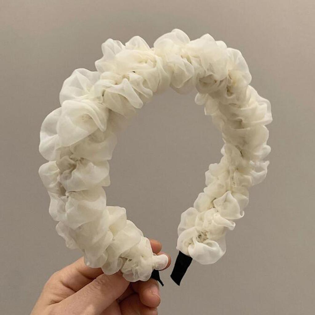 PROLY New Fashion Women Headband Wide Side Mesh Flower Hairband Pleated Turban Casual Soft Headwear Hair Accessories