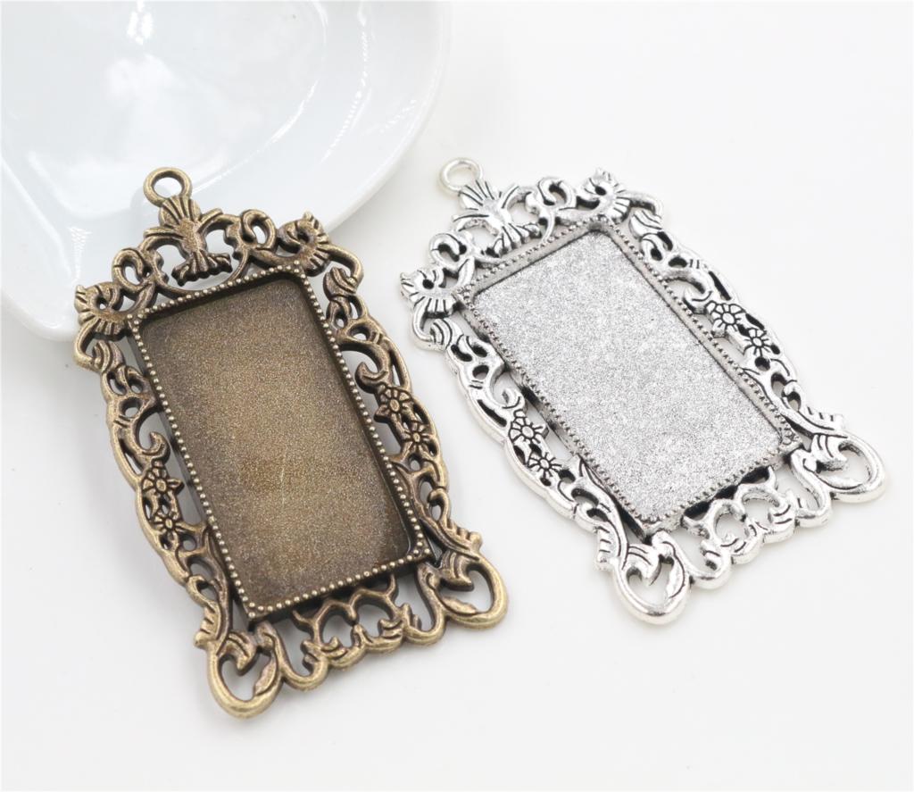New Fashion 5pcs 19x38mm Inner Size 2 Colors Rectangle Cabochon Base Charms Pendant,Fit  19*38mm Square Glass Cabochons