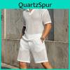 Incerun Beach Sets Men Twopiece Hollow Short Sleeve Tops Elastic Waist Shorts Suits