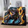 Fire T-Rex Dinosaur Print Flannel Blanket, Kids Prehistoric Throw Blanket