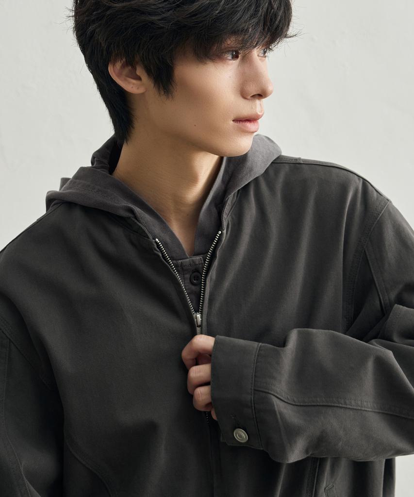 Rotember [Paplser X Rotember] Washed Cotton Blouson Jacket [Vintage Grey]