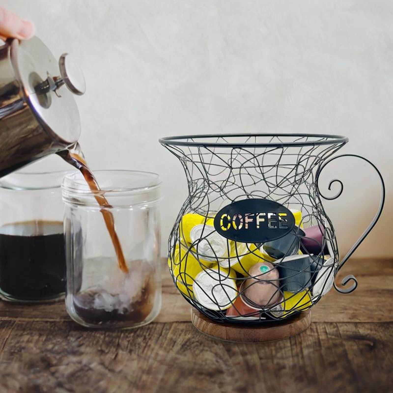 

Держатель для кофейных капсул в форме чашки, прочная металлическая проволока, современная корзина-органайзер для столешницы, барные аксессуары, кухня, кафе, рабочий стол чёрный