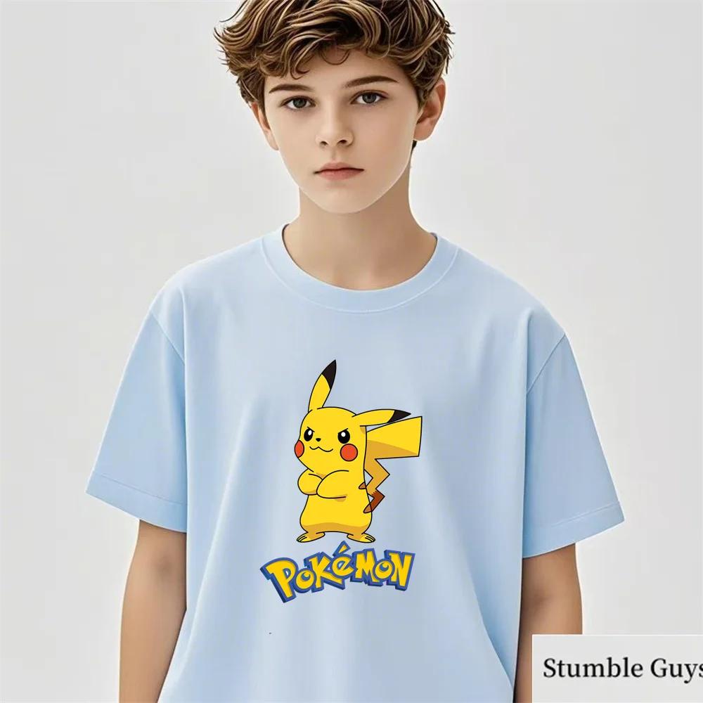 

Футболка MINISO Anime Pokemon 2025 года, детская футболка с принтом Pikachu Gengar, повседневная одежда для мальчиков, подарки на день рождения для девочек, модные подростковые топы 100