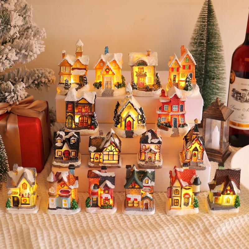 Jingchen 2026 Christmas Resin Cabin Luminous Desktop Ornament