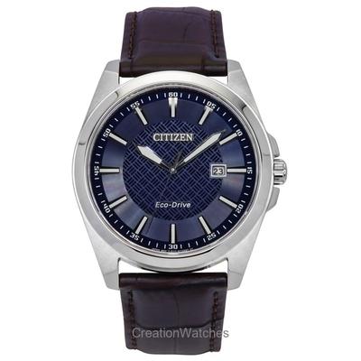 Eco-Drive Leather Strap Blue Dial BM7108-22L 100M Men's Watch