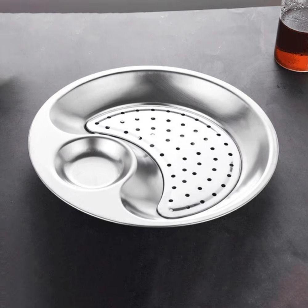 Round Chips and Dip Plates Stainless Steel Draining Serving Dish with Vinegar Dish For Sushi