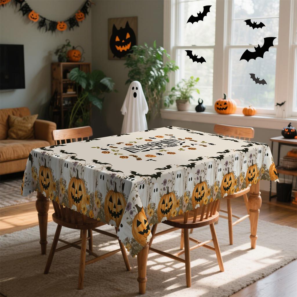 Pumpkin, flower, ghost, bat Halloween tablecloth, 1 pack, suitable for kitchen tablezyc