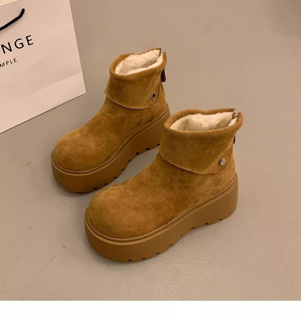 Fuzzy Winter Snow Boots: Cold-Proof, Thick-Soled for Men & Women, Birken Style, Plus Velvet, Flat.