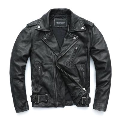 Chinesische Größe Vintage Gewaschenes Schwarz Motorradjacke Herren Echte Lederjacken 100% Rindsleder Mantel Moto Bikerjacke