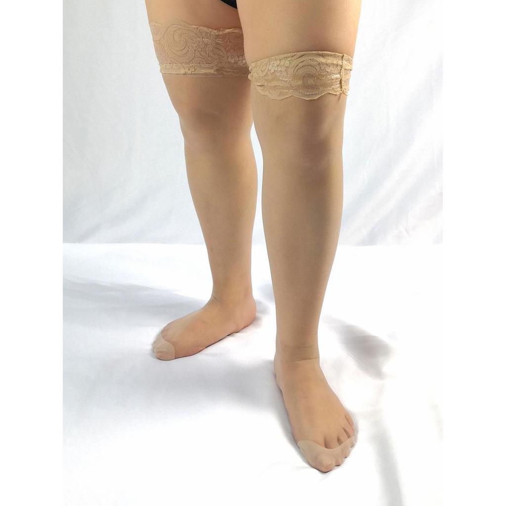 Plus Size Black Lace Silicone Non-Slip Thigh High Stockings for Women