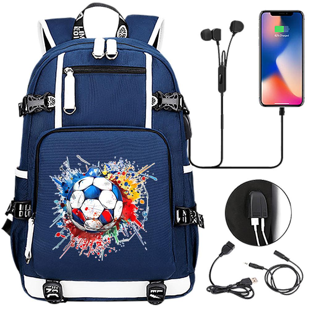 USB Headphone Backpack for Teens Students Boys Girls Leisure Travel Dual Shoulder Bags Soccer Hot Selling Waterproof Large Capacity
