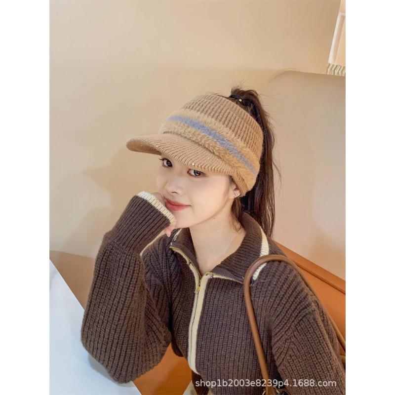Women S Winter Warm Knit Hat Adjustable Ponytail Empty Top Baseball Cap Ear Protection