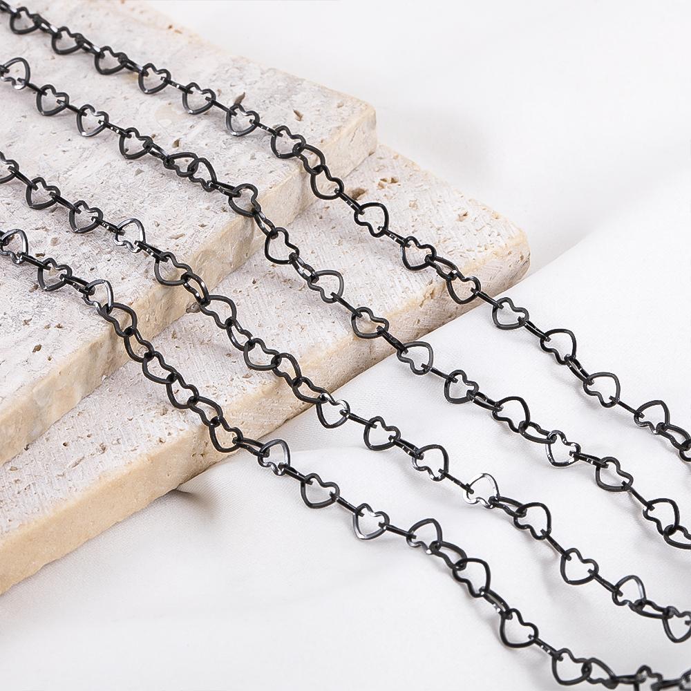 1Meter Punk Black Color Stainless Steel Love Heart Link Chains for Party Jewelry Making DIY Bracelet Choker Necklace Components
