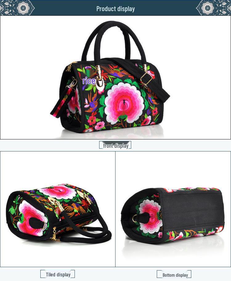 Ethnic Embroidered Drum-Shape Tote & Crossbody Canvas Bag