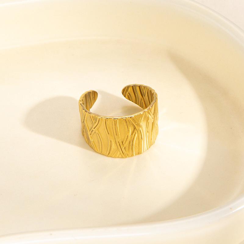 European-American Geometric Gold-Plated Stainless Steel Open Ring for Women