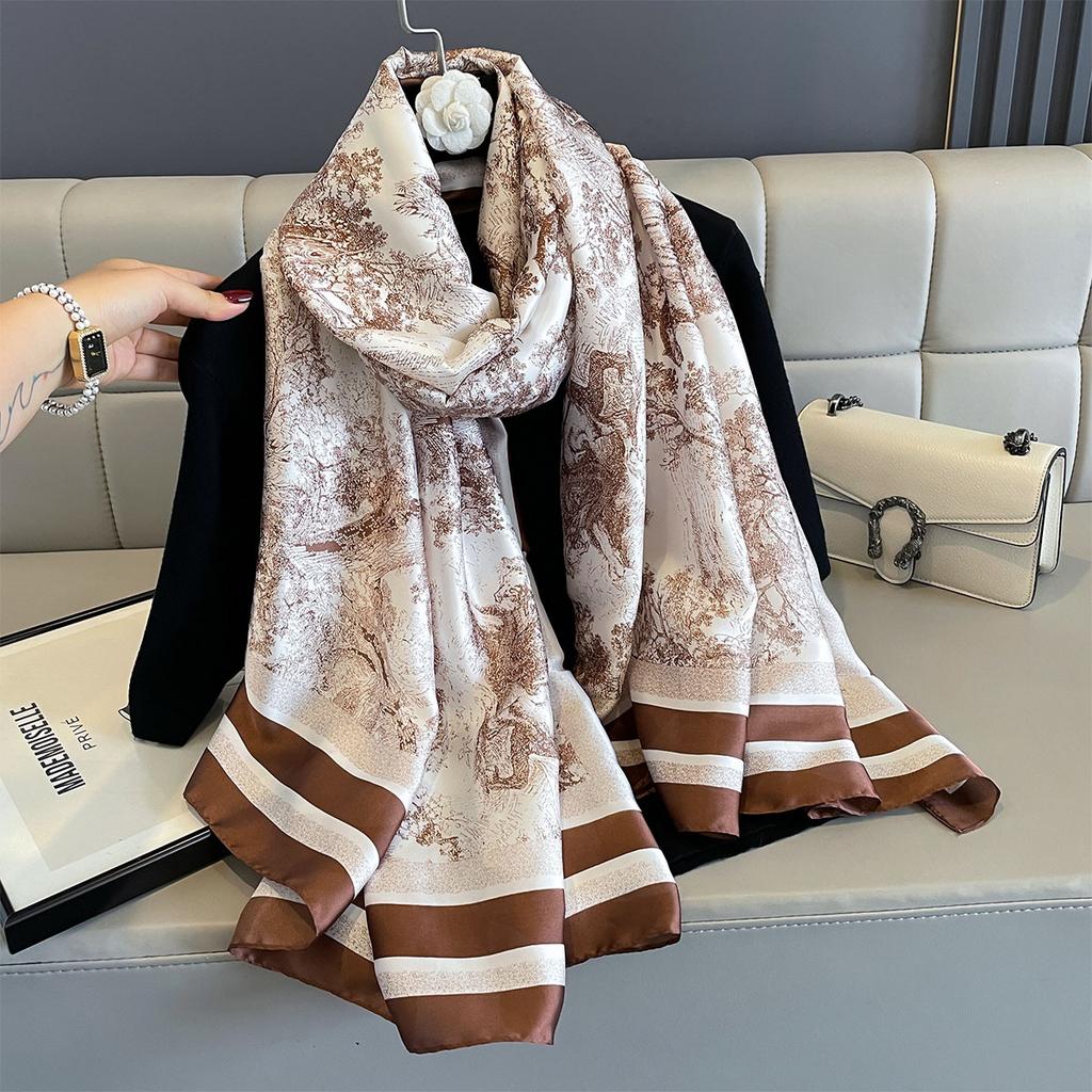 Spring Summer Autumn Satin Beach Scarf Sun Protection Large Shawl For Women Thin Light Fashion Wrap Poncho Scarves Bandana