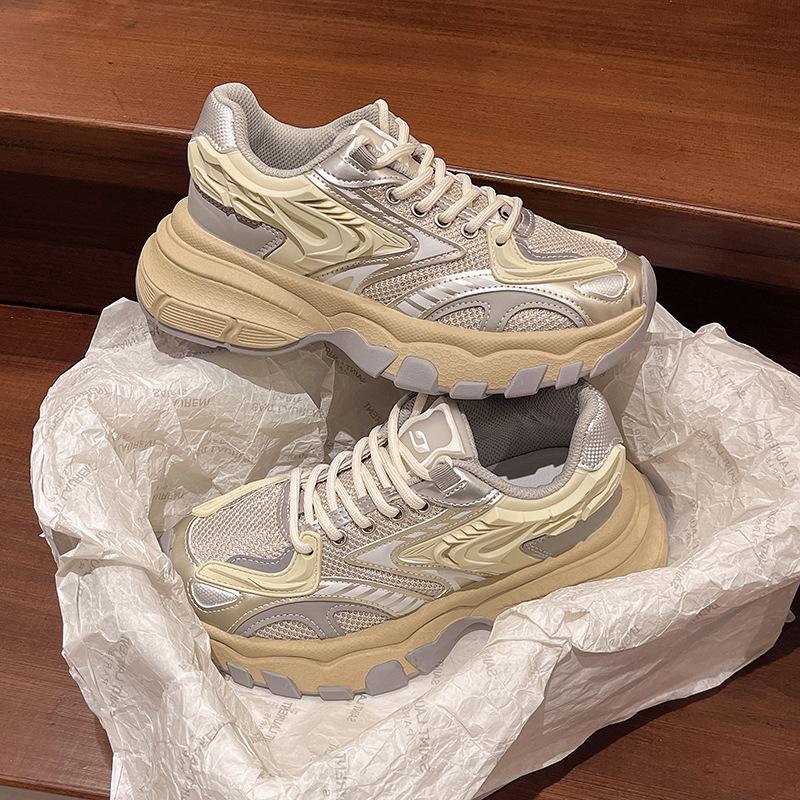 

Зимние ретро туфли на платформе, женские 2025 лето, новые универсальные дышащие повседневные спортивные туфли 40 шампанского