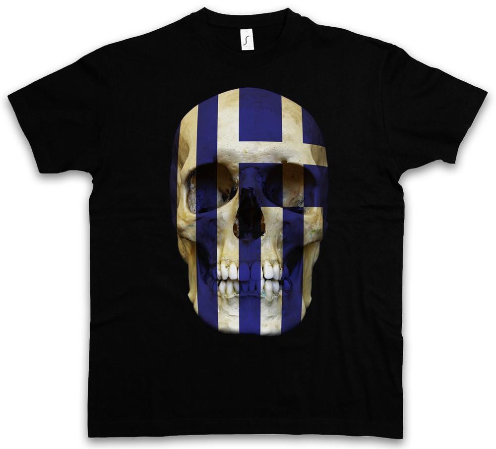 

CLASSIC GREECE SKULL FLAG T-SHIRT - Schädel Banner Fahne Griechenland 3XL