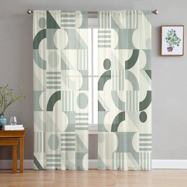 Geometric Patterns Tulle Curtains For Living Room Sheer Curtain Bedroom Voile Decorative Window Treatments