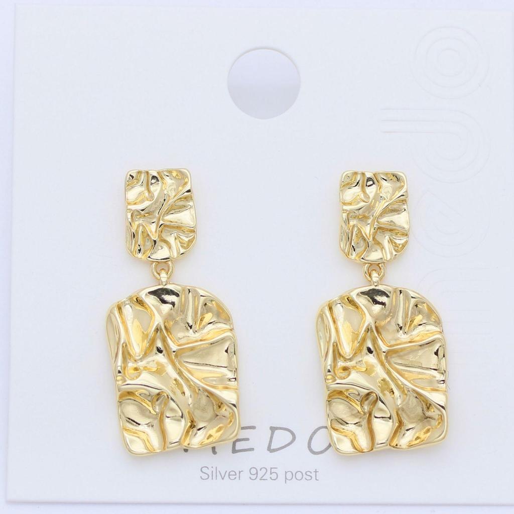 Gold Alloy Geometric Stud Earrings with Pleated Design