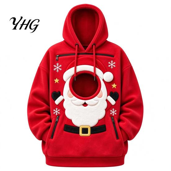 Festive Pet Carrier Clothing Unisex Pouch Christmas Hoodie, Cute Dog Cat Hooded Sweatshirt with Animal Carrying Hoodie Graphic, Cozy Fleece