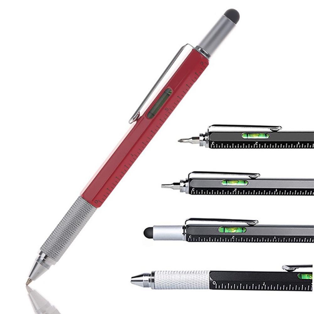 7 In 1 Multifunctional Pen Ballpoint Pen Ruler Screwdriver Spirit Level Portable Tool Engineer Student Office Stationery Gift