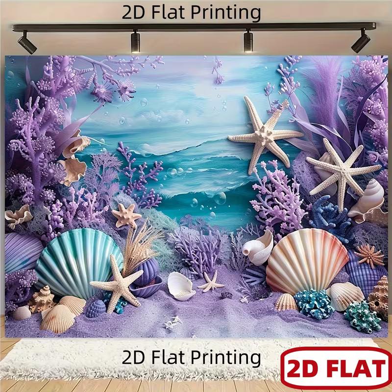 2D Flat Print Pastel Underwater Backdrop Mermaid Party Background Cloth