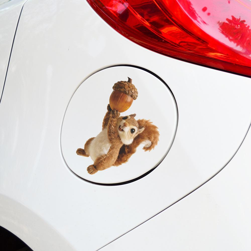 Cartoon Painted 3D Realistic Squirrel Car Fuel Tank Beautification Decoration Sticker