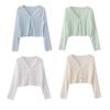 Women's Summer Lace-Trim V-Neck Ice Silk Cardigan - Airy, Loose, Long Sleeve Sun Protection Top