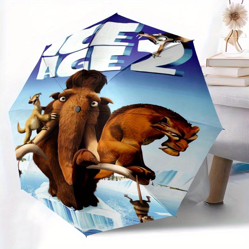 Ice Age 2 Die Schmelze Automatischer Faltbarer Cartoon-Regenschirm - 3-fach faltbares Design, Lebhaftes Cartoon-Muster, Geeignet für Outdoor-Aktivitäten, Ein Geschenk